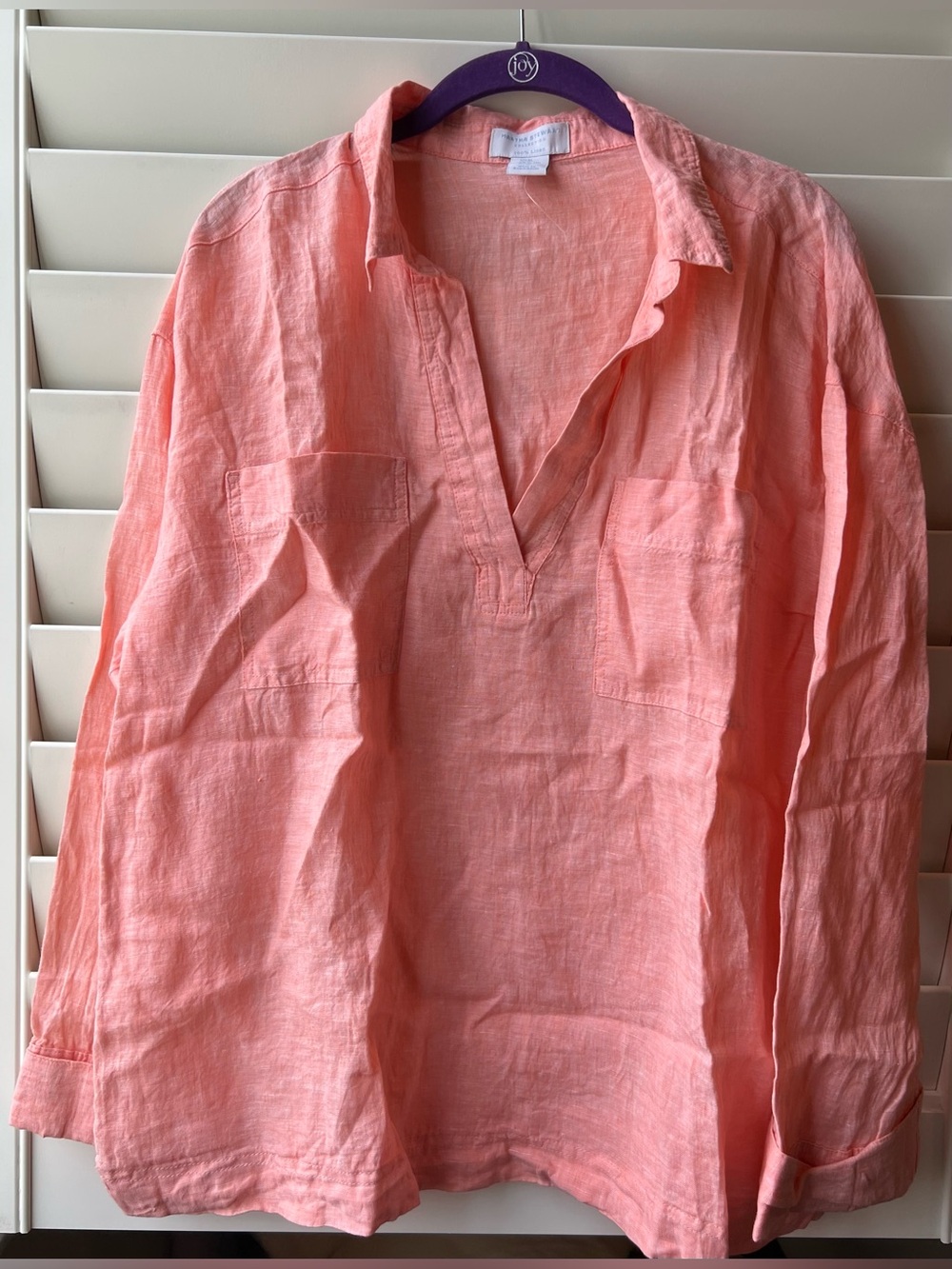 Martha Stewart XL Coral Pink Linen Button-Down Pullover Shirt